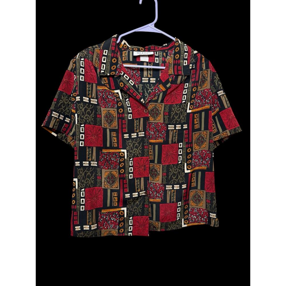 Truffles Vintage Womans 90s Multicolor Abstract Floral Button Down USA Sz: M C7